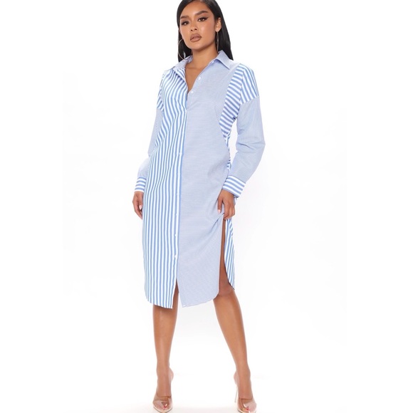 Fashion Nova Dresses & Skirts - Fashion Nova Sweet Mood Striped Shirt Dress - Blue/combo